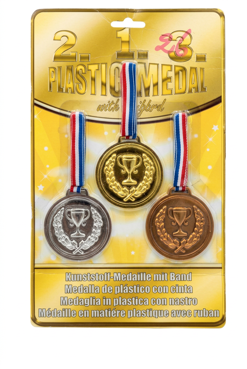 Set 3 Medallas de Plástico Oro Plata Bronce con Cinta