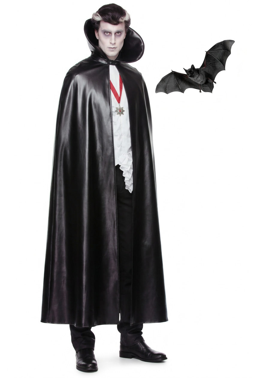 Faux Leather Black Cape - Adult Vampire, Wizard, or Witch Costume