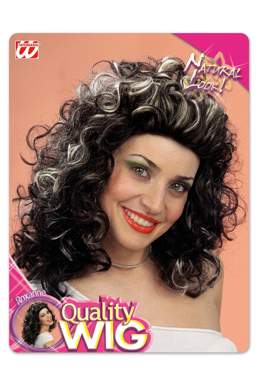 Roxanne Curly Black Wig with Streaks – Widmann