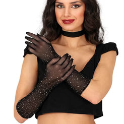 Guantes Negros con Brillantes 40 cm