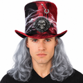 Sombrero de copa de terror con peluca, colores vivos sobre fondo blanco
