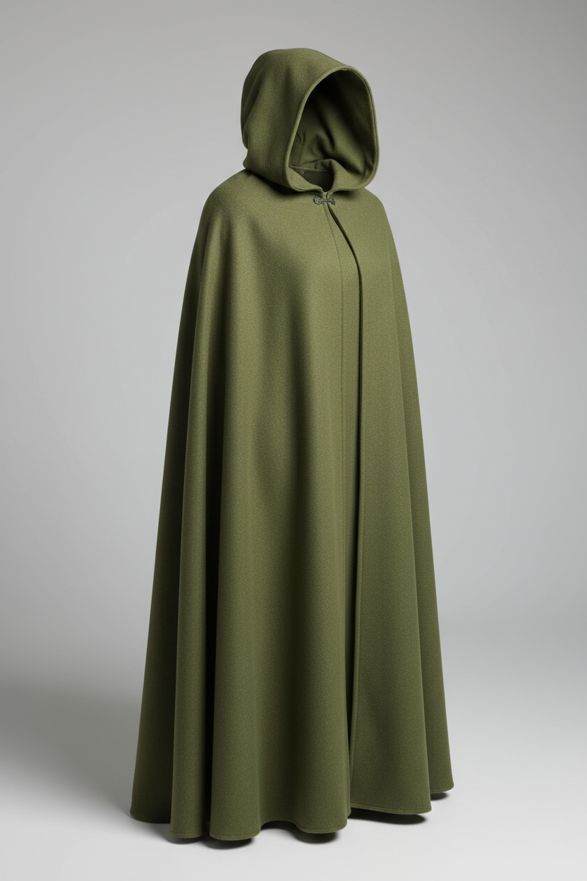 Capa medieval deluxe verde oliva con capucha