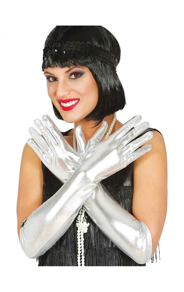 Guantes Metalizados Plateados 50 cm