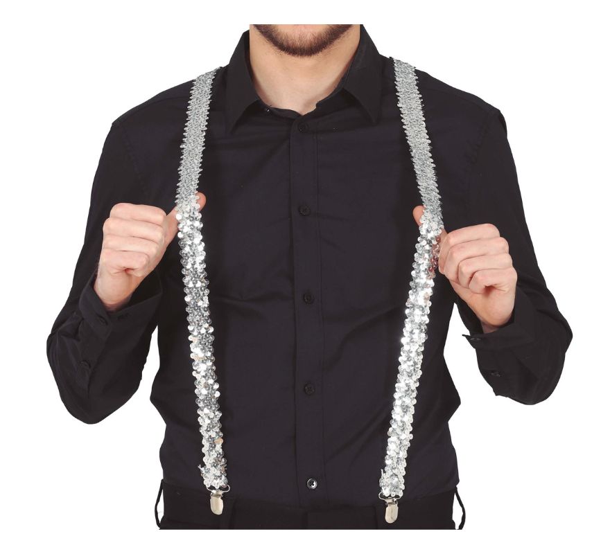 Silver Sequin Suspenders